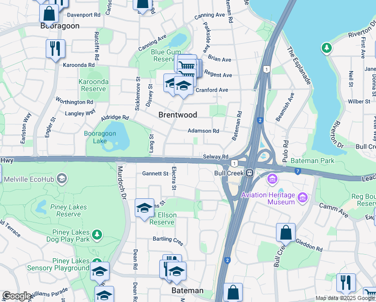 map of restaurants, bars, coffee shops, grocery stores, and more near 88A Selway Road in Brentwood