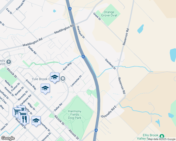 map of restaurants, bars, coffee shops, grocery stores, and more near 43 Lancaster Place in Maddington