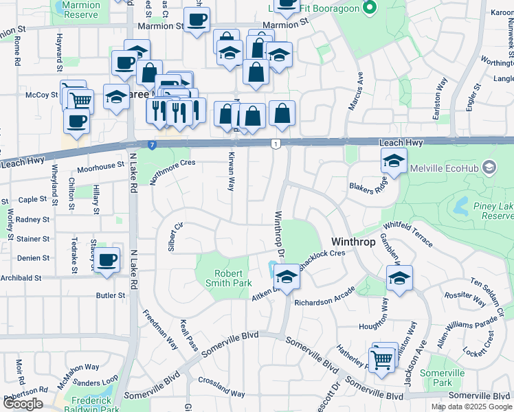 map of restaurants, bars, coffee shops, grocery stores, and more near 86 Kingsmill Garden in Winthrop