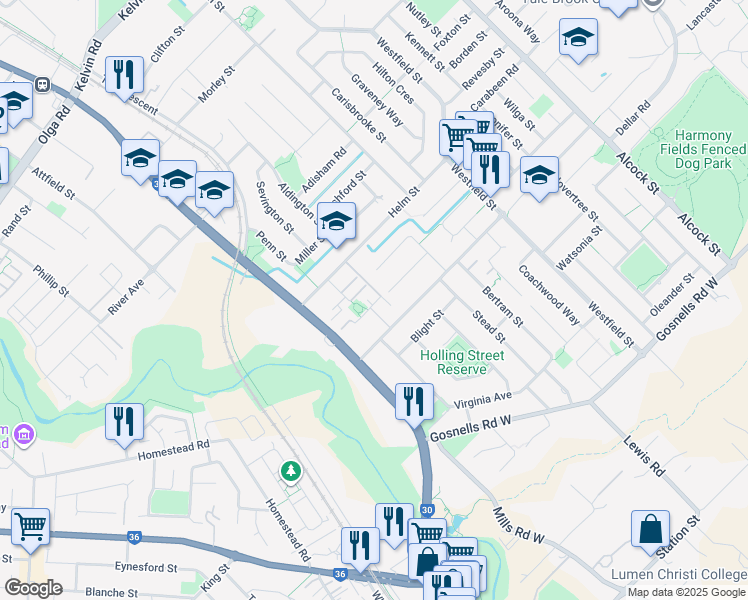 map of restaurants, bars, coffee shops, grocery stores, and more near 11 Apley Street in Maddington