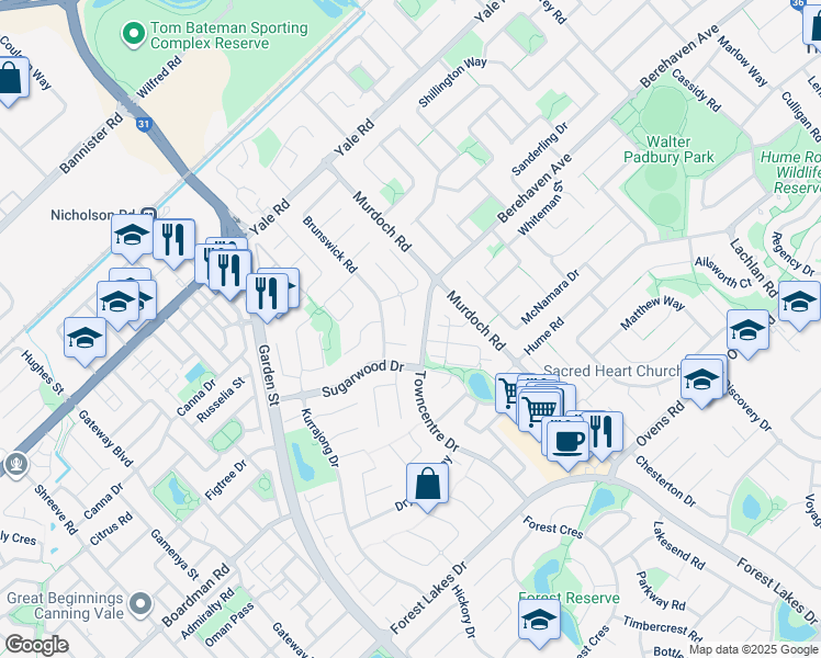 map of restaurants, bars, coffee shops, grocery stores, and more near 12 Lily Place in Thornlie