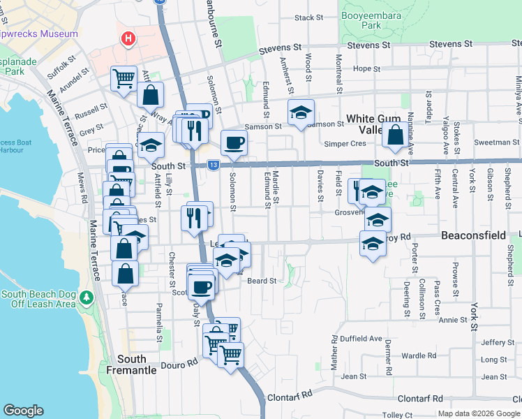 map of restaurants, bars, coffee shops, grocery stores, and more near 25 Martha Street West in Beaconsfield