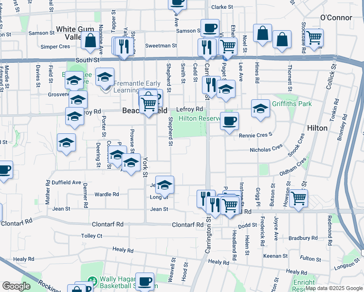 map of restaurants, bars, coffee shops, grocery stores, and more near 64 Shepherd Street in Beaconsfield