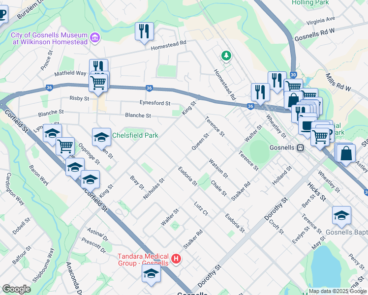 map of restaurants, bars, coffee shops, grocery stores, and more near 3B Wyton Place in Gosnells