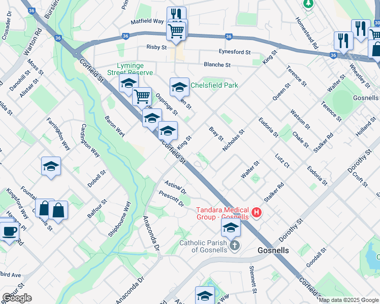map of restaurants, bars, coffee shops, grocery stores, and more near 19 Rede Street in Gosnells
