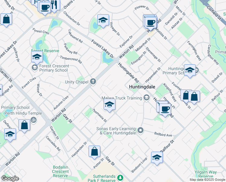 map of restaurants, bars, coffee shops, grocery stores, and more near 19 Lucinda Court in Huntingdale