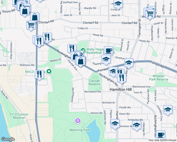map of restaurants, bars, coffee shops, grocery stores, and more near 5 Annean Lane in Hamilton Hill