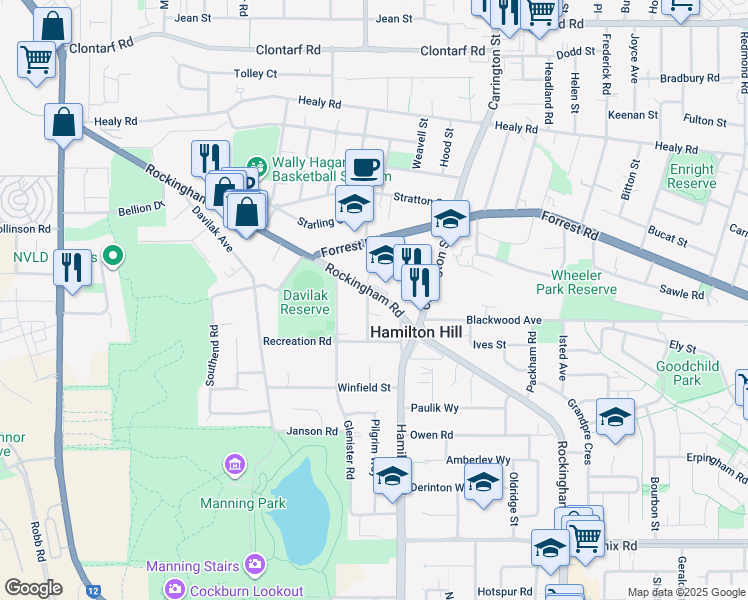 map of restaurants, bars, coffee shops, grocery stores, and more near 113 Rockingham Road in Hamilton Hill