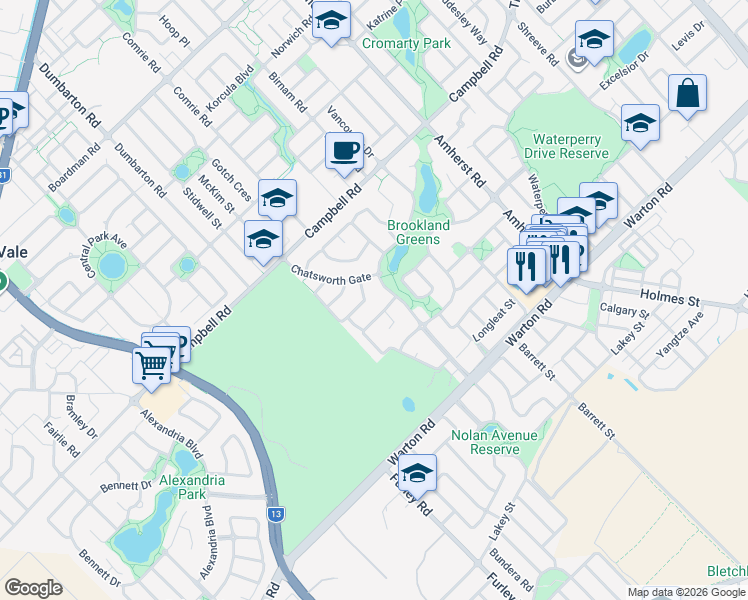 map of restaurants, bars, coffee shops, grocery stores, and more near 10 Tatton Turn in Canning Vale