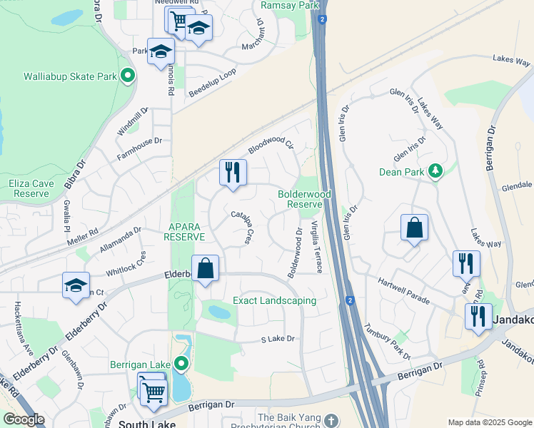 map of restaurants, bars, coffee shops, grocery stores, and more near 2 Tallow Place in South Lake