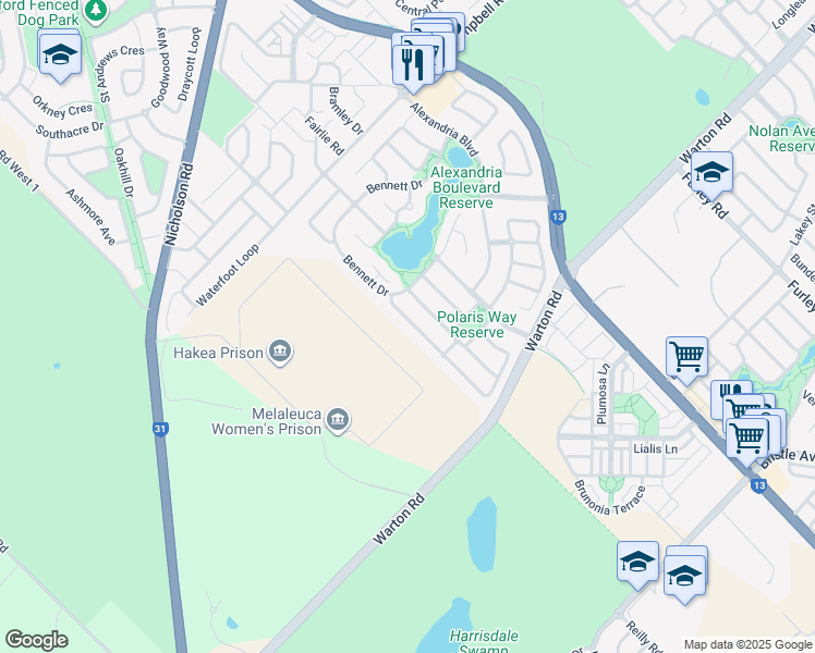 map of restaurants, bars, coffee shops, grocery stores, and more near 15 Gundaring Turn in Canning Vale