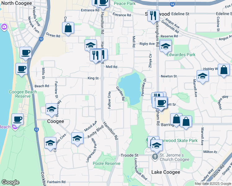 map of restaurants, bars, coffee shops, grocery stores, and more near 39 Fallow Crescent in Spearwood