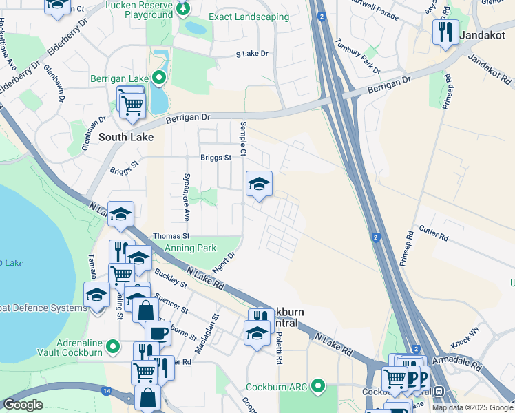 map of restaurants, bars, coffee shops, grocery stores, and more near 17 Muriel Court in Cockburn Central
