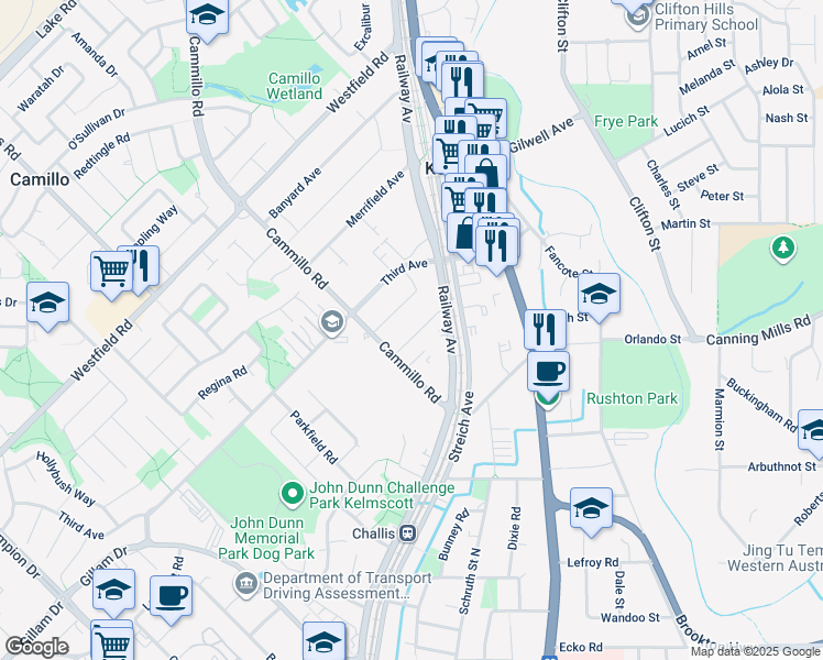 map of restaurants, bars, coffee shops, grocery stores, and more near 13 Bray Street in Kelmscott