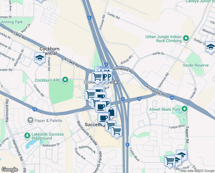 map of restaurants, bars, coffee shops, grocery stores, and more near 20 Signal Terrace in Cockburn Central