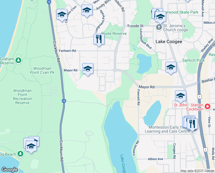 map of restaurants, bars, coffee shops, grocery stores, and more near 8 Nemagold Grove in Coogee