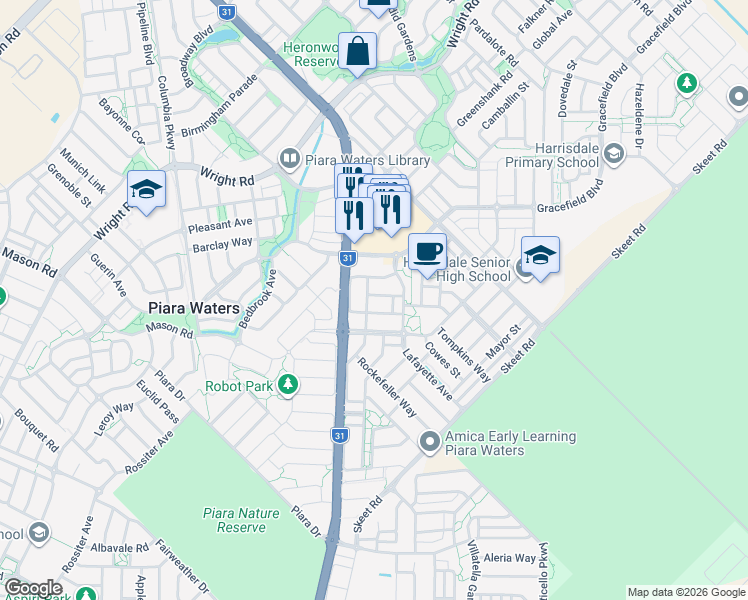 map of restaurants, bars, coffee shops, grocery stores, and more near 20 Duomo Way in Harrisdale