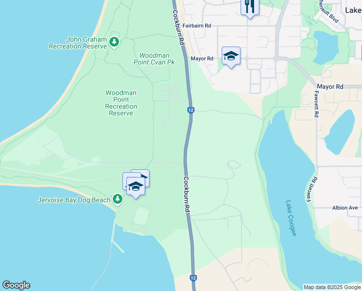 map of restaurants, bars, coffee shops, grocery stores, and more near 132 Cockburn Road in Munster