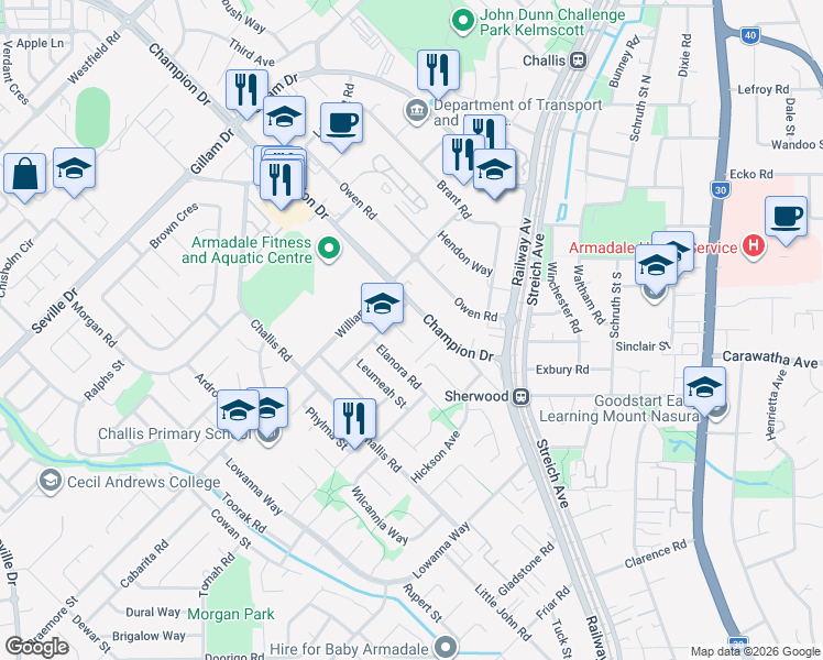 map of restaurants, bars, coffee shops, grocery stores, and more near 8 Carringal Place in Armadale