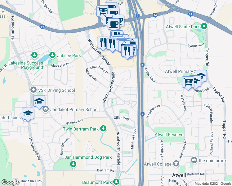 map of restaurants, bars, coffee shops, grocery stores, and more near 11 Pearson Drive in Success