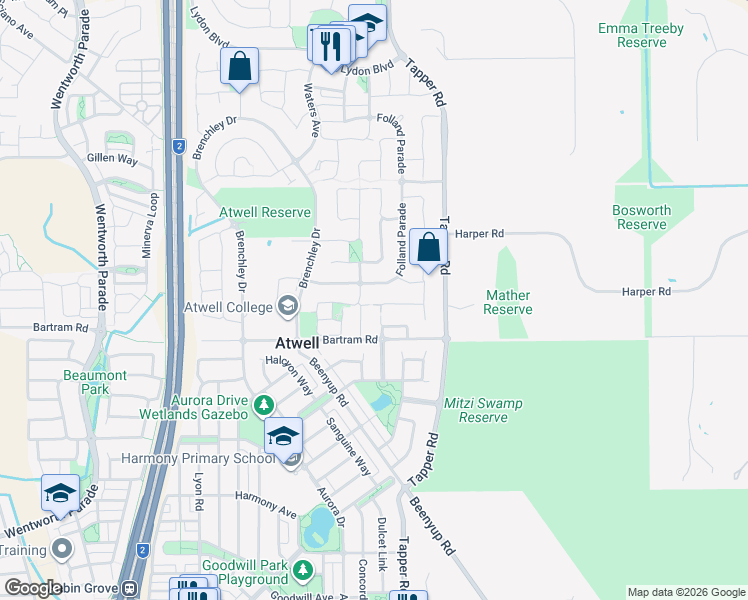 map of restaurants, bars, coffee shops, grocery stores, and more near 24 Jerrat Mews in Atwell