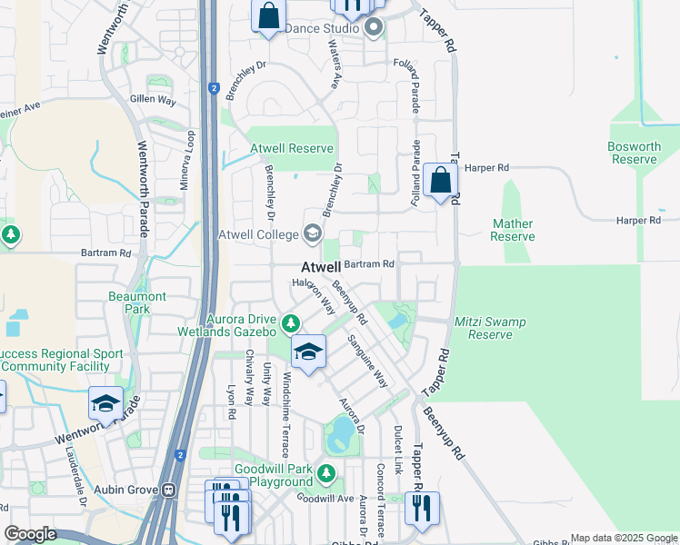 map of restaurants, bars, coffee shops, grocery stores, and more near 184 Bartram Road in Atwell