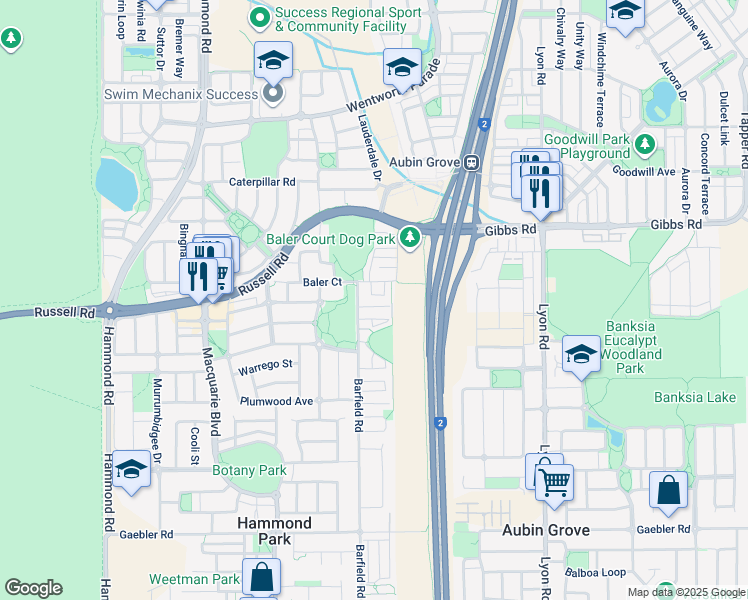 map of restaurants, bars, coffee shops, grocery stores, and more near 42 Baler Court in Hammond Park