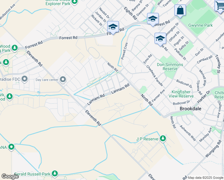 map of restaurants, bars, coffee shops, grocery stores, and more near 35 Lannam Road in Hilbert