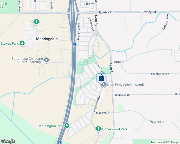 map of restaurants, bars, coffee shops, grocery stores, and more near 121 Honeywood Avenue in Wandi