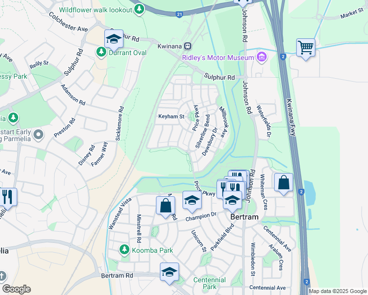 map of restaurants, bars, coffee shops, grocery stores, and more near 4 Cheltenham Loop in Bertram