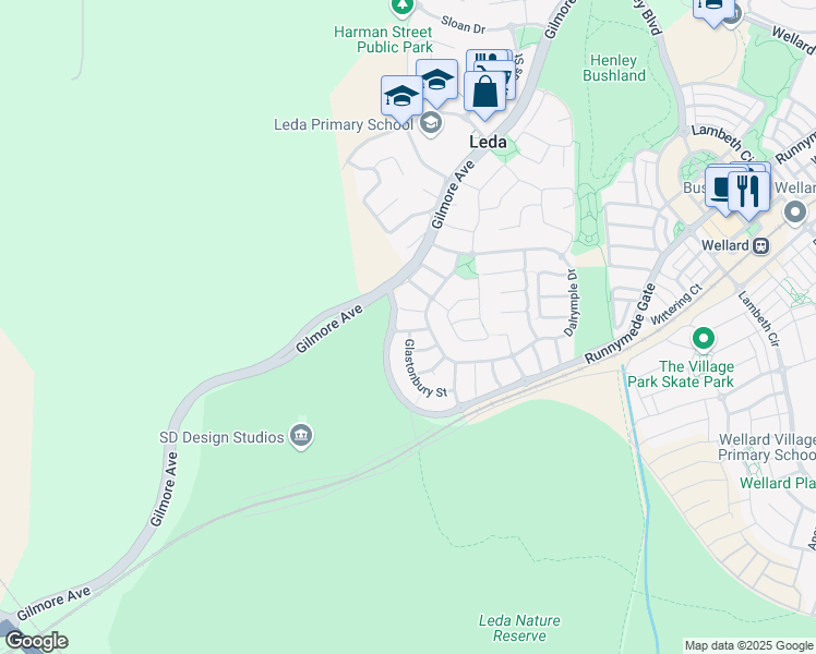 map of restaurants, bars, coffee shops, grocery stores, and more near 5 Sedgemoor Hill in Leda