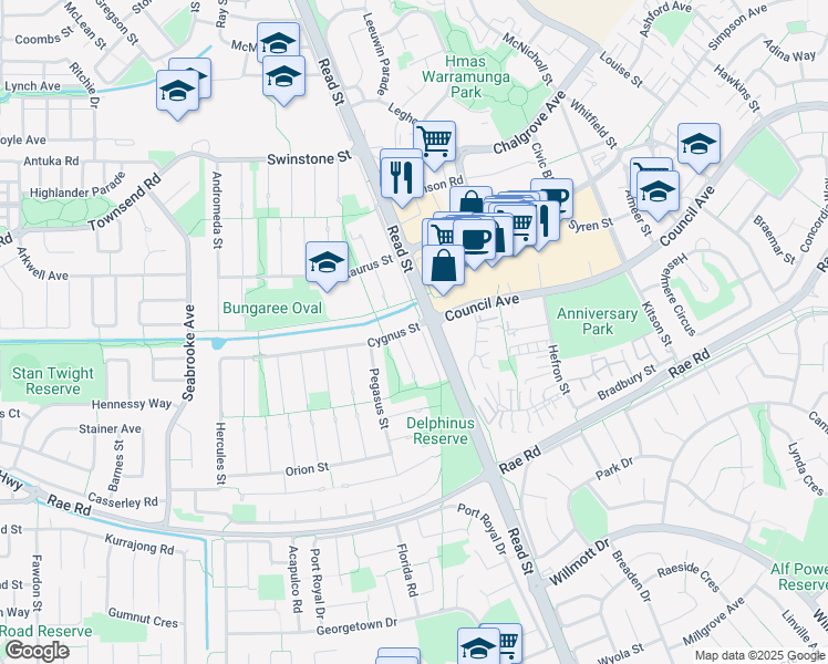 map of restaurants, bars, coffee shops, grocery stores, and more near 103 Read Street in Rockingham