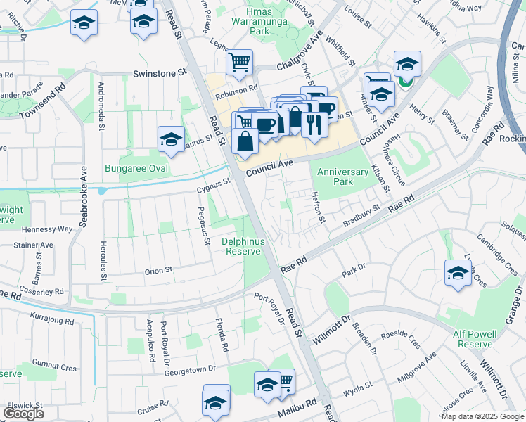 map of restaurants, bars, coffee shops, grocery stores, and more near 6 Sepia Court in Rockingham