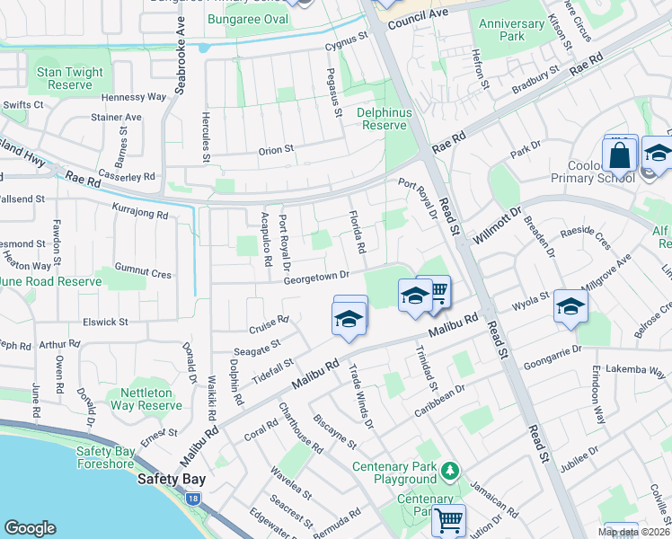 map of restaurants, bars, coffee shops, grocery stores, and more near 41A Georgetown Drive in Safety Bay
