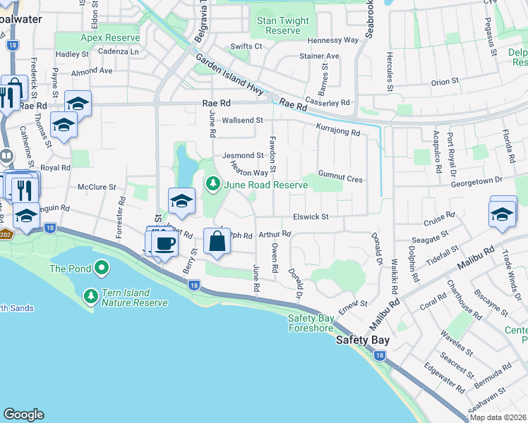 map of restaurants, bars, coffee shops, grocery stores, and more near 4 Elswick Street in Safety Bay