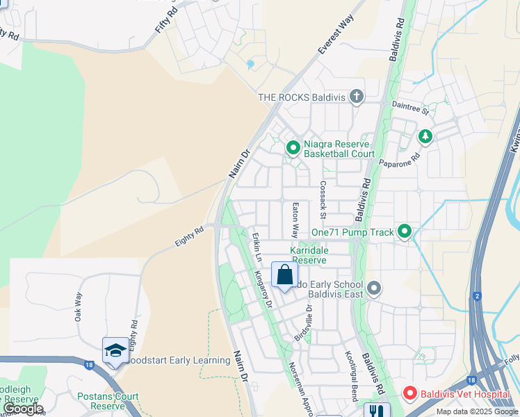 map of restaurants, bars, coffee shops, grocery stores, and more near 12 Exmouth Street in Baldivis