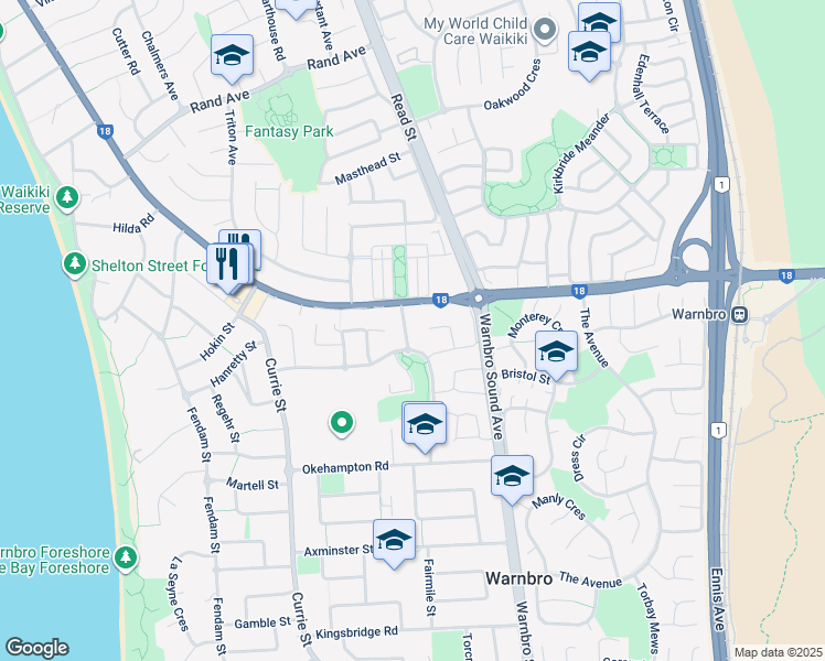 map of restaurants, bars, coffee shops, grocery stores, and more near 9 Palm Drive in Warnbro