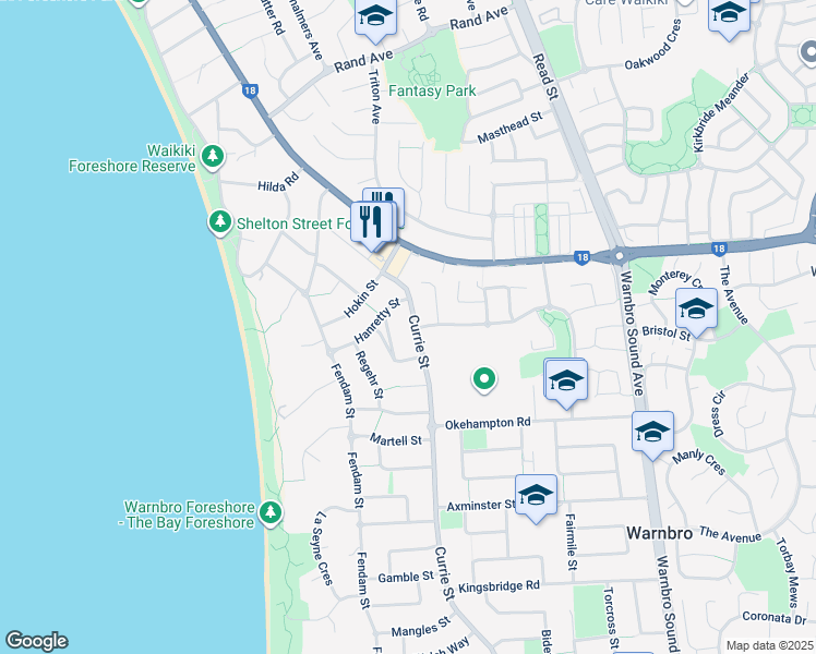 map of restaurants, bars, coffee shops, grocery stores, and more near 43 Currie Street in Warnbro