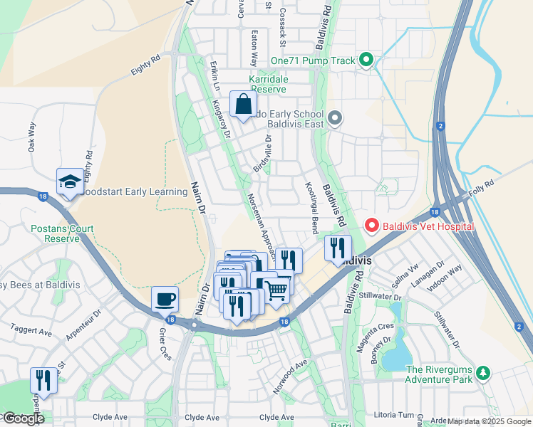 map of restaurants, bars, coffee shops, grocery stores, and more near 7 Grafton Rise in Baldivis