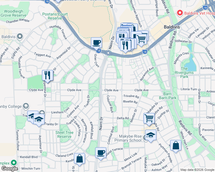 map of restaurants, bars, coffee shops, grocery stores, and more near 4 Esmerelda Rise in Baldivis