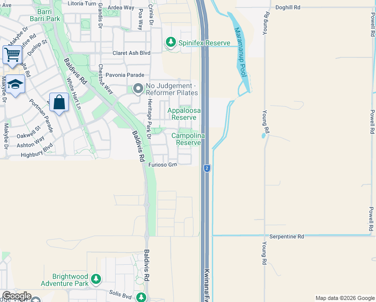 map of restaurants, bars, coffee shops, grocery stores, and more near 11 Noriker Link in Baldivis