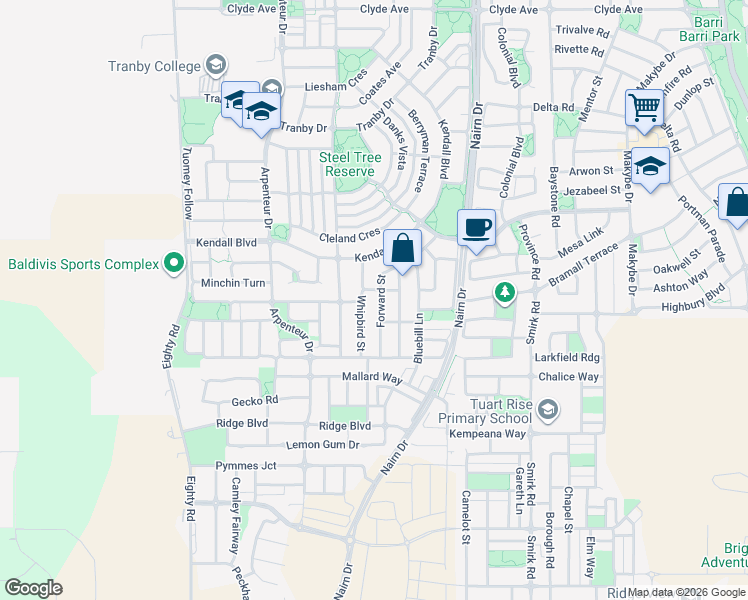 map of restaurants, bars, coffee shops, grocery stores, and more near 40 Forward Street in Baldivis