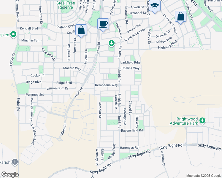 map of restaurants, bars, coffee shops, grocery stores, and more near 10 Camelot Street in Baldivis