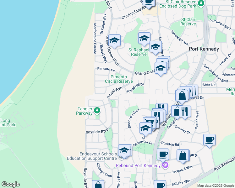 map of restaurants, bars, coffee shops, grocery stores, and more near 14 Belmont Close in Port Kennedy