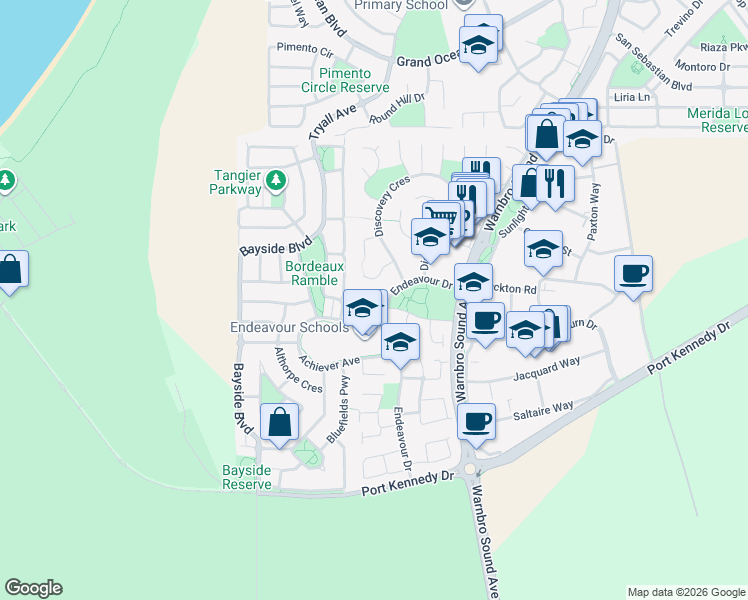 map of restaurants, bars, coffee shops, grocery stores, and more near 8 Stirling Close in Port Kennedy