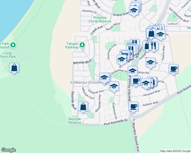 map of restaurants, bars, coffee shops, grocery stores, and more near 5 Leros Lane in Port Kennedy