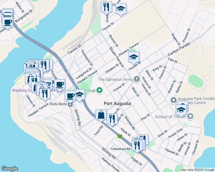 map of restaurants, bars, coffee shops, grocery stores, and more near 29 Augusta Terrace in Port Augusta