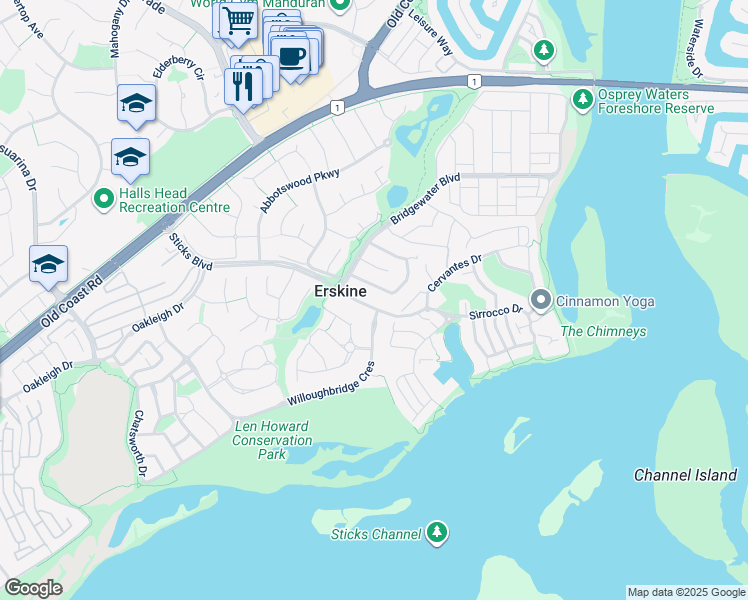 map of restaurants, bars, coffee shops, grocery stores, and more near 64 Sticks Boulevard in Erskine