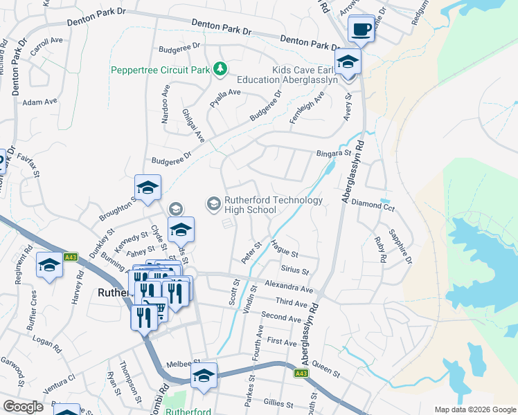 map of restaurants, bars, coffee shops, grocery stores, and more near 12 Walsh Street in Rutherford