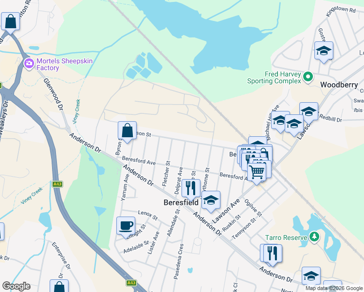 map of restaurants, bars, coffee shops, grocery stores, and more near 5 Delprat Avenue in Beresfield
